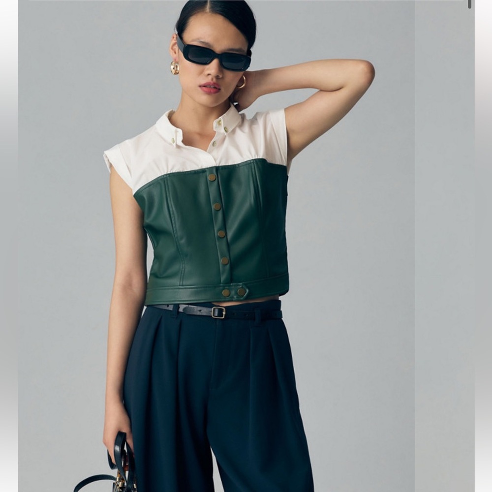 NWT Maeve by Anthropologie Twofer faux leather corset top